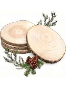 Discos de madera sin terminar con corteza de árbol, piezas de posavasos de madera, kit de artesanía de madera con círculos, adornos navideños DIY, artesanías rústicas para bodas