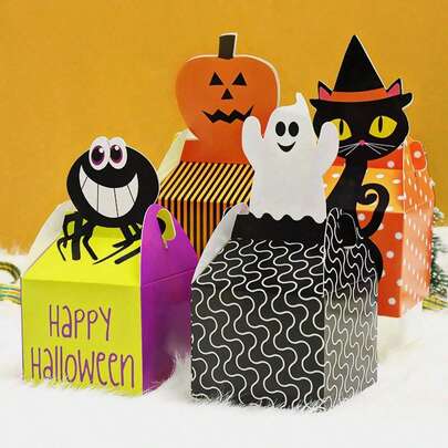 10pcs Candy Cookie Packaging Paper Boxes, Halloween Mini Gift Boxes, Party Decoration Boxes