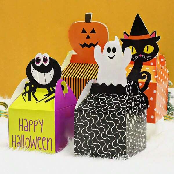 10pcs Candy Cookie Packaging Paper Boxes, Halloween Mini Gift Boxes, Party Decoration Boxes