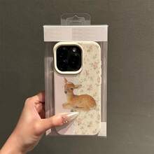 1pc TPU Material Elegant Pink Floral Deer Pattern Phone Case Compatible With Apple/ Phones - White - View 2