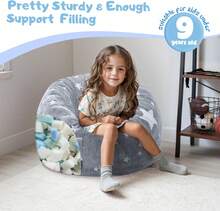 Kids Bean Bag Chair Turn Into Beanbag Bed, Unicorn Toddler Bean Chair For Girl Boy Sleeping, Lazy Children Sofa Couch With Filler, Convertible Child Floor Mattress, Glowing Grey Star - 芥末黃 - 查看 5
