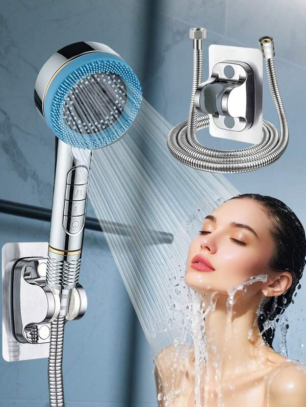 Cabezal de ducha de ABS plateado - 4 modos ajustables, [Cabezal sencillo/juego opcional] Cabezal de ducha a presión, ducha de baño, ducha doméstica