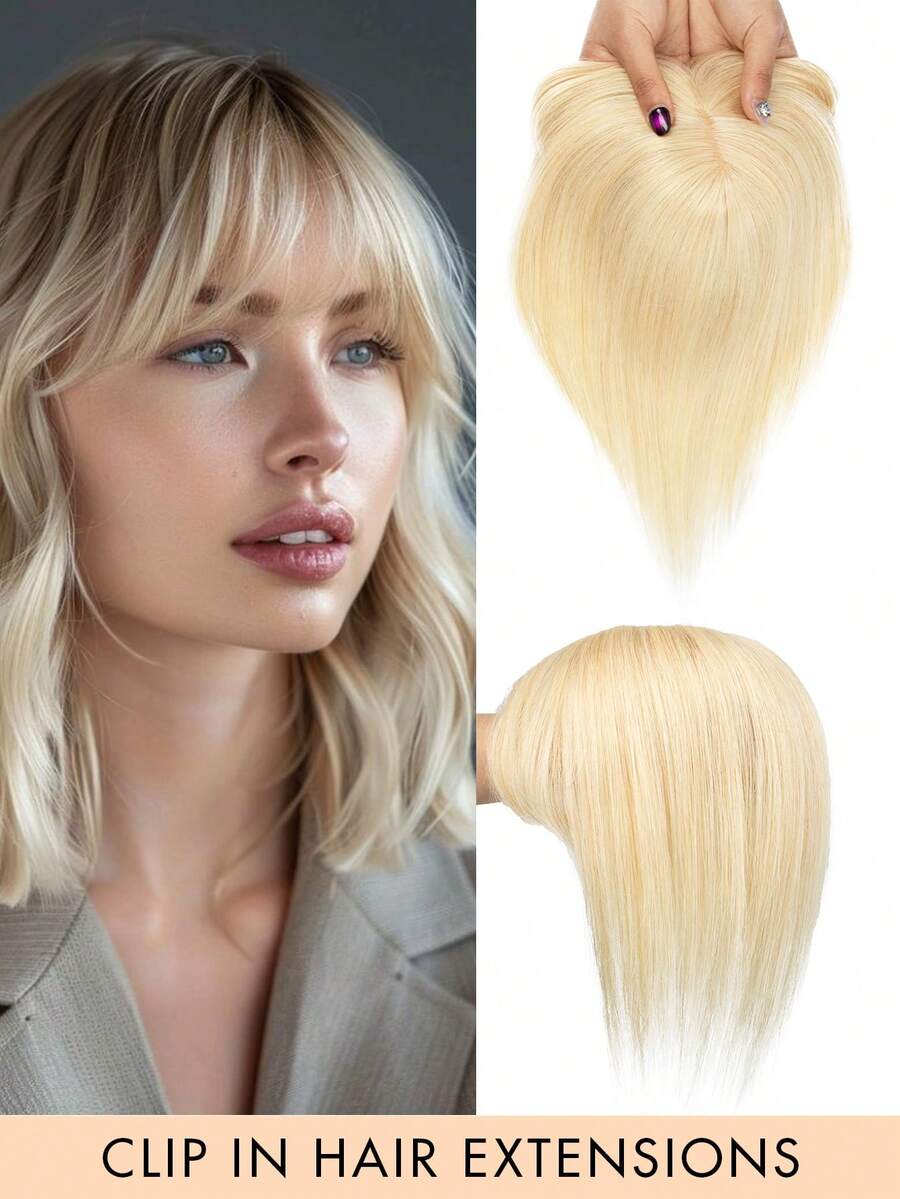 Human Hair Extensions, Upgraded Base, Seamless 360° Coverage, 3D Flowing Bangs Clip-In Hairpiece, Suitable For Women With Thinning Hair