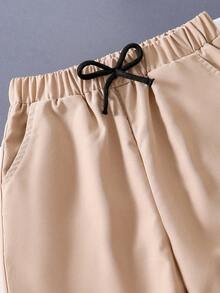 青少年男孩熊图案保暖圆领运动衫和梭织长裤套装 - 黑色 - 查看 5