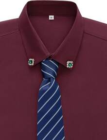 Men's Dress Shirts Solid Long Sleeve Stretch Wrinkle-Free Formal Shirt Business Casual Button Down Topshalloween - 酒紅色 - 查看 11