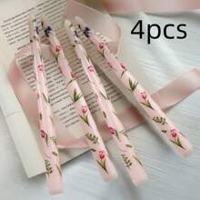 Caja de regalo con 2/4 piezas de velas perfumadas cónicas de 25 cm, con diseño pintado a mano de rosa romántica. Diámetro de la base 2,3 cm/0.91 pulgadas, para decoración del hogar, cena a la luz de las velas, decoración de mesa y decoración de bodas