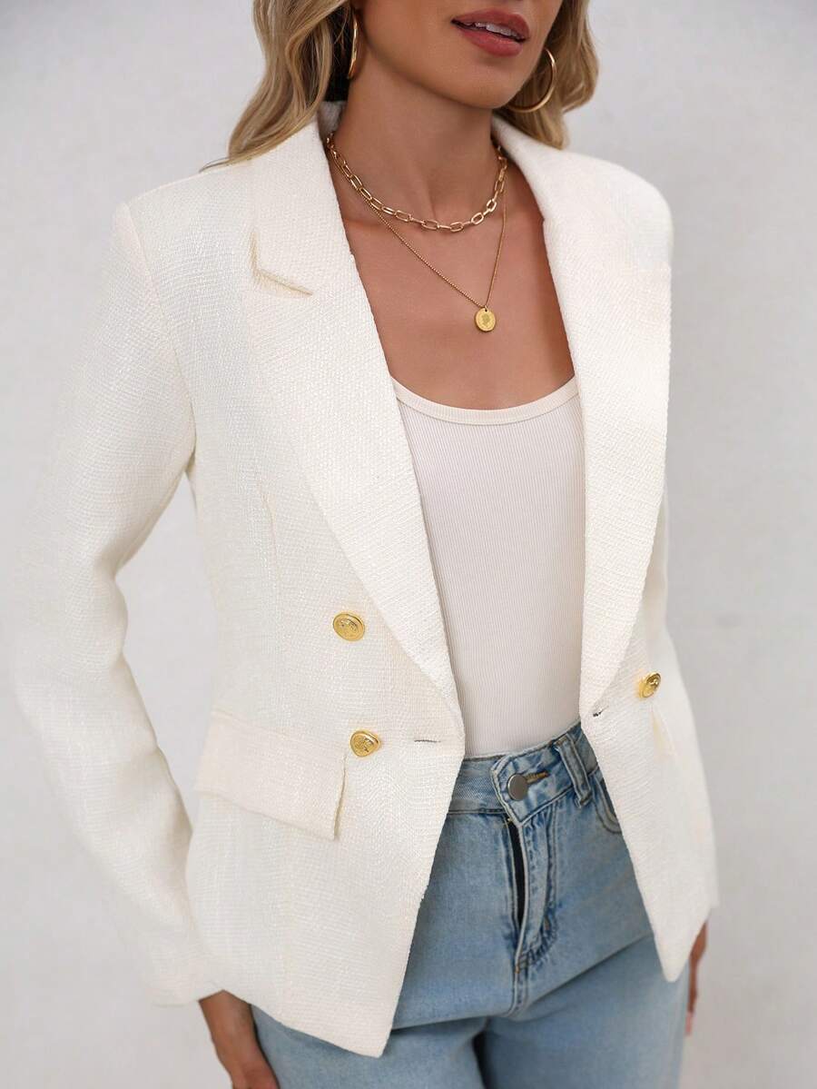 Women's Elegant Casual/Work Solid Color Double-Breasted Blazer Jacket, Spring/Autumn