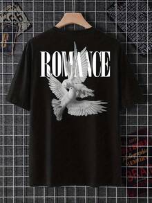 2025 T-shirt casual à manches courtes pour hommes avec motif lettres, col rond, tissu confortable, respirant et agréable pour l'été - Noir - Voir 2