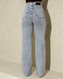 BASIC WIDE LEG JEANS WITH ELASTANE - Màu Xám nhạt - Xem 2
