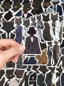 50PCS Black Cat Gentleman Stickers Funny Animals Decals For Laptop Luggage Skateboard Computer Phone Sticker - Multicolor - View 4