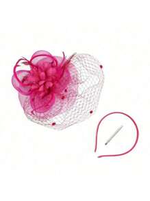1 Stück vintage Braut Fascinateur Hut mit Schleier, elegant für Pferderennen, Karneval, Partys, natürliche Federn, ganzjährig