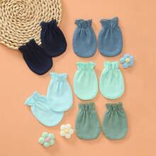 3/4/5/6 Pares de manoplas de unicolor para recién nacidos, aptas para todas las estaciones, guantes de protección de manos para niños y niñas, regalo ideal para recién nacidos