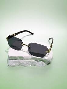 1 副男女通用复古木纹方形无框太阳镜，高品质，时尚百搭，适合所有场合