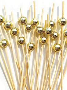 100pcs Bamboo Skewers, Appetizer Toothpicks, Decorative Cocktail Picks, 4.7" Fruit Kabob Skewers, Gold Party Supplies, Bamboo Sticks For Fruit, Beverages, Charcuterie Boards