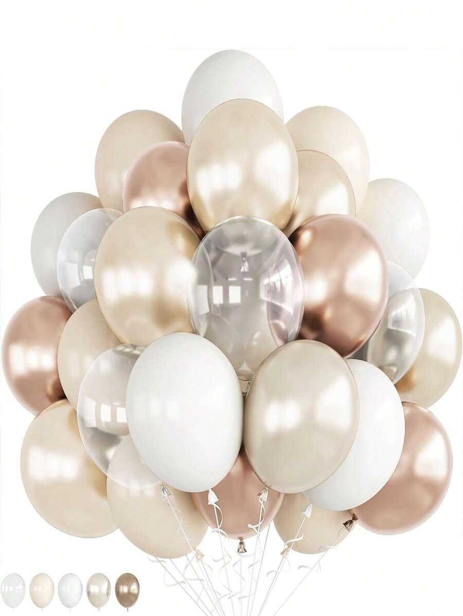 12 Inch 25pcs/50pcs Ivory & Gold Balloons Set, Champagne Gold, Pearl White, Ivory Engagement Balloons, Neutral Wedding Party Bohemian Round Latex Balloon Decorations Suitable For Birthday, Wedding, Anniversary, Baby Shower, Father's Day/Mother's Day Party Decor
