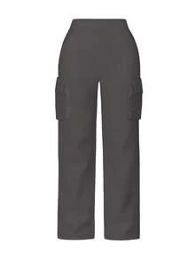Pantalones rectos de unicolor casual para mujer con bolsillos, versátiles para uso diario, primavera/otoño/invierno - Gris Oscuro - Ver 7