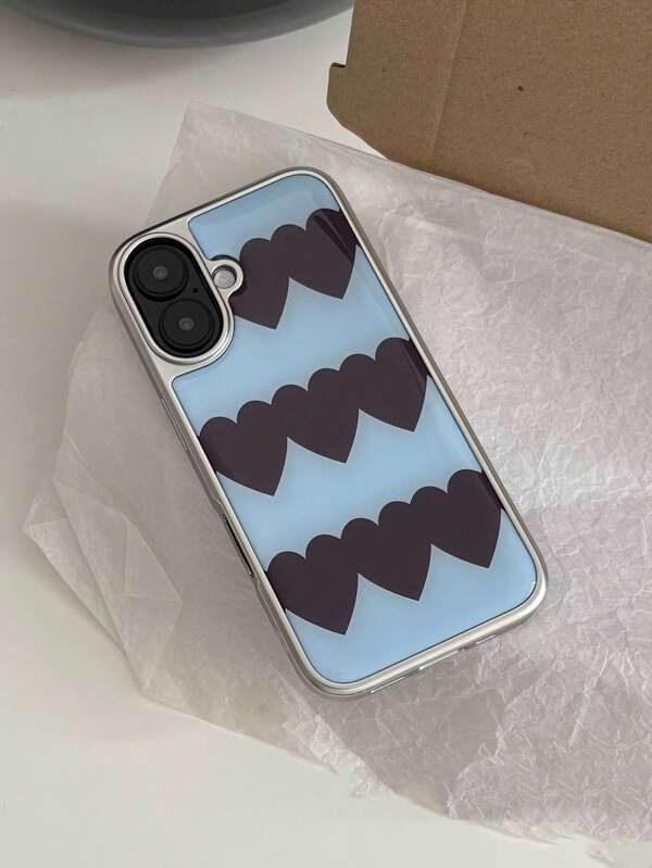1pc Blue & Black Heart Design Electroplated Matte Epoxy Resin Hard PC Phone Case, Anti-Drop, Gift For Boyfriend/Girlfriend, Fit For IPhone 16 Pro Max/14/13/15 Plus/16, Galaxy S25 Ultra/S25+/S25e/S24 FE/S24 Plus, Mate 70 Pro/60 Pro, 14 Ultra/15 Pro