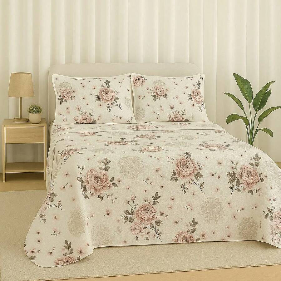 Piquet Favinho Bedspread 3 Pieces - 藕粉色 - 查看 1