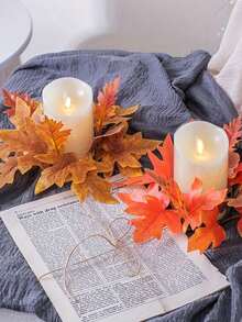 1pc Autumn Artificial Pillar Candles Rings,Fall Fake Leaves Small Wreath,Plastic Maple Leaf Candle Holders For Wedding Party Birthday Indoor Outdoor Garden Door Hanging Decor Halloween Table Centerpiece Back To School Supplies Thanksgiving Christmas Holiday Essentials Gift Home Decor Halloween Decor Room Decor