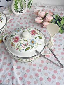 1set φ24cm/9.45in Multifunctional Extra-Thick Enamel Baking Pan, Double Handles And Enamel Lid - Perfect For Outdoor Gatherings, Stews, Soup Pots And Serving Dishes. Suitable For Food, Snacks, Fruits, Sushi, Pizza, Desserts