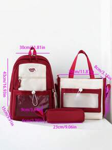Back To School 3 Pcs Set New Style, Fashionable And Casual Nylon Material Solid Color Backpack, Handbag, Pencil Bag, Large Capacity, Smooth Zipper Opening And Closing, Simple And Versatile, Suitable For Daily Outdoor Travel, Shopping And Vacation Matching
