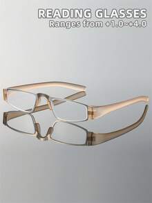 Unisex Progressive Reading Glasses, New Fashionable Square Metal Frame Business Readers, Spring Hinge Square Frames For Daily Wear, Suitable For Sports, Computer, Sewing, Anti-Fatigue, Convenient Carrying Design For All Face Shapes, Available In Black, Red, Grey, Champagne Colors And 7 Magnification Levels, Great Gift For Parents, Holiday, Halloween, Valentine's Day, Christmas - Transparent - View 26