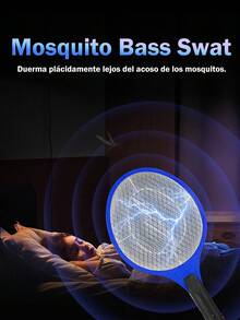 1 pieza raqueta eléctrica mata mosquitos y moscas recargable con luz led protección portátil eficaz resistente batería larga duración uso interior exterior para hogar camping jardín funcionalidad premium - Azul - Ver 9