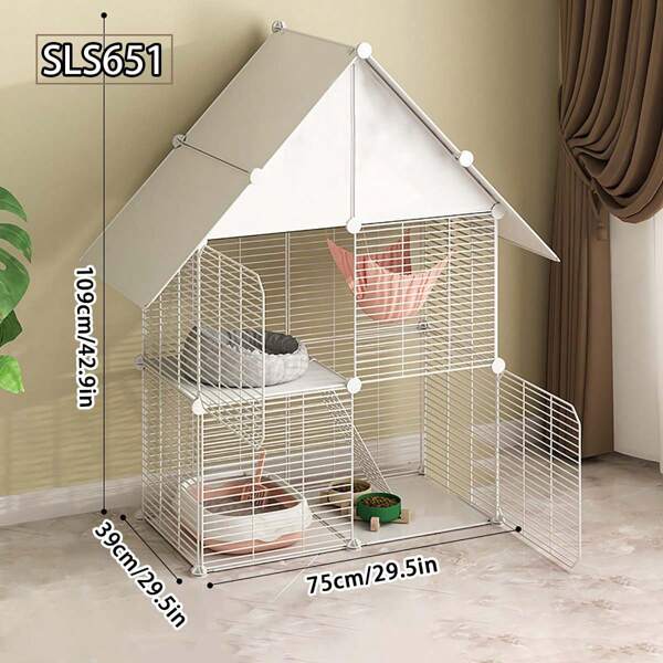 Indoor Cat Cage Home Use, 2-Tier Cat Mansion With Litter Box, Large Free Space Cat House For Small Cats