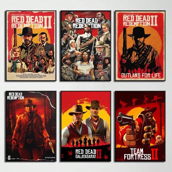 1/3 stuks wandkunstposters, optioneel frame, 1 verpakking met 2 posters van Game R-Red Dead Redemptions, zelfklevende kunst, waterdichte papieren stickers, wanddecoratie voor café/bar