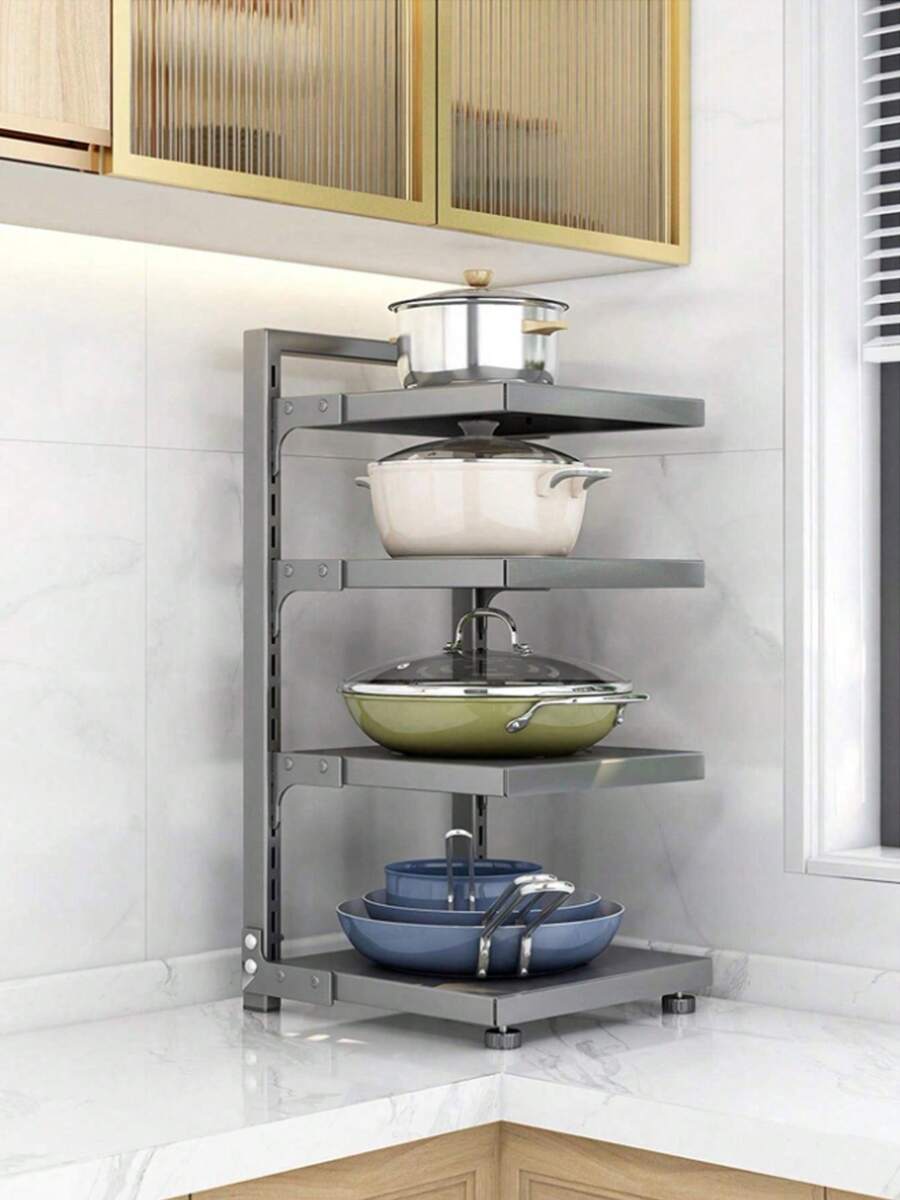Organizador De Ollas Y Sartenes 4 Niveles Ajustables Cocina Color Negro - Negro - Ver 1