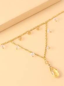 Dainty Layered Necklace With Yellow Teardrop Pendant For Women, Gold Chain Elegant Jewelry For Party Wedding Gift