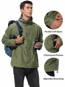 GYHSLightweight Rain Waterproof Windbreaker Packable Rain Coat - 軍綠色 - 查看 5
