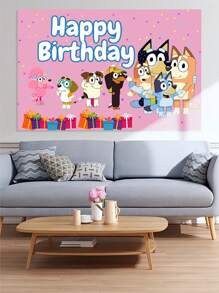 Bluey Cartoon House Photography Background  Dog Outdoor Background Party Decoration Perfect Birthday Party Photo Booth Banner Background Studio Prop, Indoor/Outdoor Decoration, Blue Dog Cartoon Party Banner, Multi-Functional Use