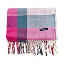British Retro Plaid Wool Scarf For Autumn And Winter - Hot Pink - View 1