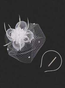1 Stück vintage Braut Fascinateur Hut mit Schleier, elegant für Pferderennen, Karneval, Partys, natürliche Federn, ganzjährig