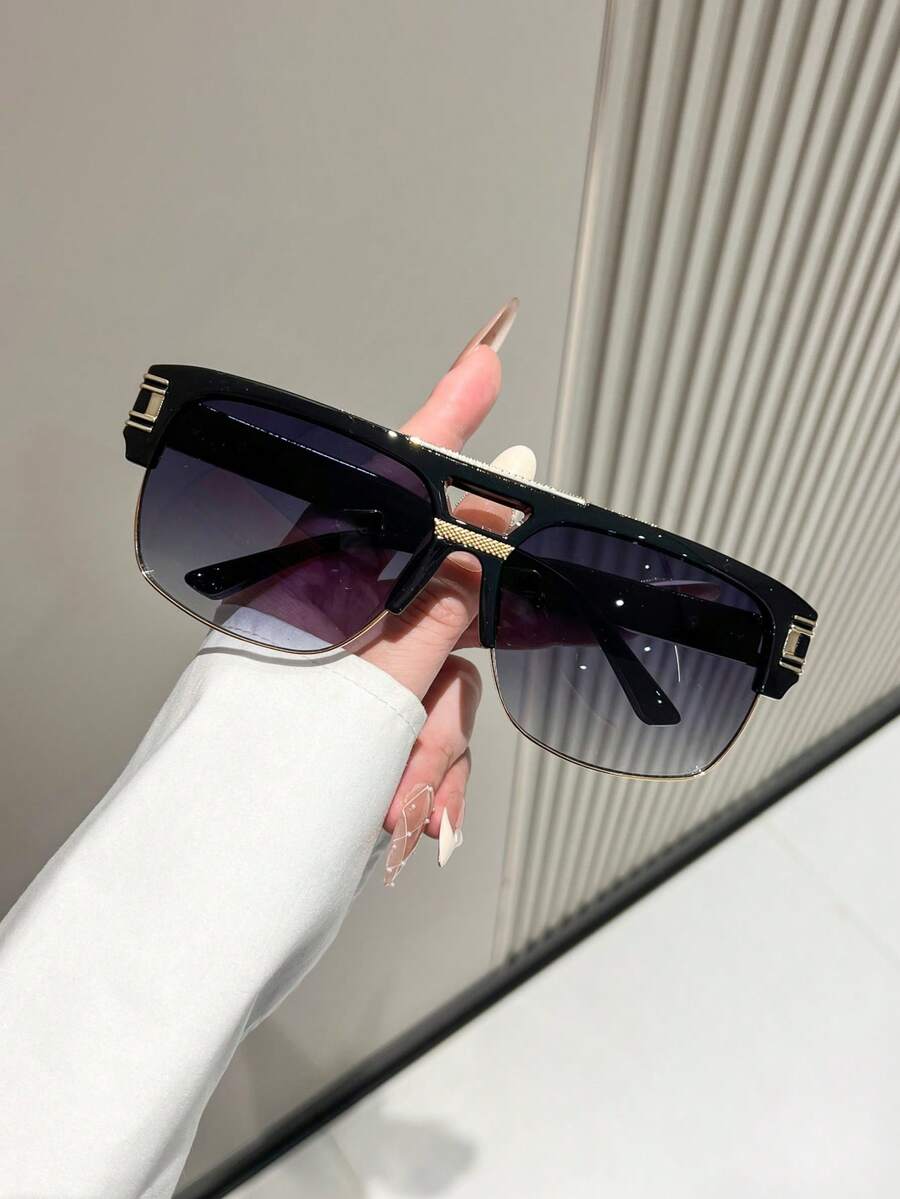 1 副复古双鼻梁蒸汽朋克风格超大眼镜，独特欧美设计飞行员造型女士时尚眼镜