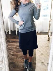 Women's Tennis Golf Skirts Workout Skirted Leggings Yoga Capri Pants With Skirts Skorts Pockets - 藏蓝色 - 查看 4