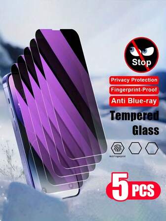 5 Pcs [ Privacy+ Anti Blue Light ] Tempered Glass Screen Protector Film Compatible With IPhone 17 Air 16 16e 15 14 13 12 11 Pro Max Mini X XS MAX XR