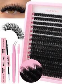 280/252 件独立睫毛簇 D 卷曲 10-18 毫米混合 DIY 睫毛簇自然外观、纤细、浓密、持久 DIY 睫毛延长套装，带粘合剂和密封剂和镊子，适合初学者在家使用或外出时用于日常生活、派对和音乐节
