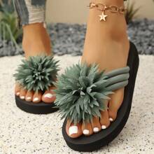 Women's Thong Sandals, Fashion Comfortable Lightweight Beach Flip Flops, Casual Floral House Slippers