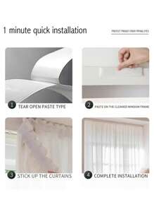 1pc White Hook And Loop Window Curtain, No Need Drilling Installation Self-Adhesive Bedroom Living Room Dining Room Kitchen Partition Curtain, Sunproof, Removable And Washable, Suitable For All Seasons