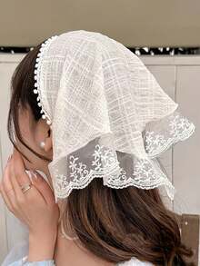 优雅蕾丝针织三角头带 - 女士时尚防晒发带，可爱甜美风格，夏季，秋季，多巴胺头带，优雅乡村 - 彩色 - 查看 4