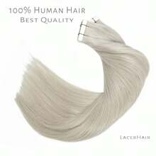 MLacer Tape In Hair Extensions Human Hair 12 Inch Natural Grey Sier Seaml Silky Straight 30g6001 - 灰色 - 查看 5