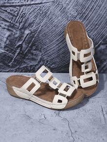 女士软底厚底铆钉镂空拖鞋，格子闪光优雅，适合派对、学校、运动、海滩、波西米亚风、休闲、可爱、婚礼、性感夜总会、户外派对、办公室、婚礼、假日、夏季 - 米色 - 查看 3