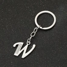 1pc Men's Creative 26 English Alphabet Rhinestone Keychain, Minimalist Car Key Chain, Holiday Party Gift - Silver - View 21