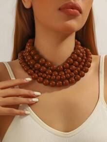 1件复古奢华多层ABS仿珍珠项链，适合女士晚宴、舞会或日常佩戴，亦可作为礼物。 - 2831多層珠項鍊黑色 - 查看 17