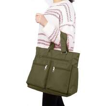 Canvas Tote Bag Waterproof Nylon Multi Pocket Shoulder Bags Laptop Work Bag Teacher Purse Handbag For Women Men - Army Green - View 2