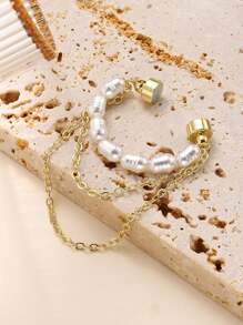1pc Magnetic Pearl Tassel Clip-On Earrings, Stylish Bone Clip Ear Cuff, Suitable For Daily, Party, Music Festivals