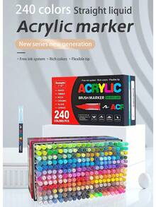 240色直液丙烯马克笔，儿童学校指定绘画精选套装，广纳，兰果，学生用美术专业绘图绘画彩色软头马克笔纸质紧密可堆叠DIY涂鸦涂色书彩笔可画玻璃石防水人体彩绘画笔，返校季，生日，万圣节，圣诞节礼物。