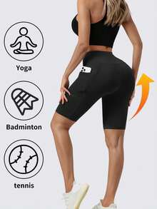 3 Stücke/Set Frühling/Sommer Neue Sport Shorts, Taille & Bauch Schlankheitsmode, Lässig Yoga Leggings, Radhose mit Seitentaschen - Verschiedenfarbig - Übersicht 4